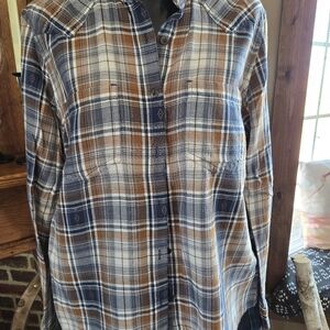 Women's Blue and Brown Plaid Shirt